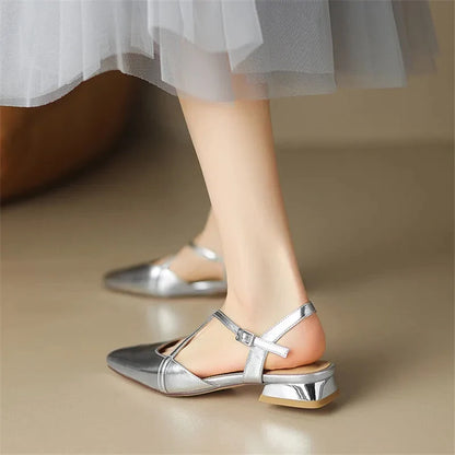 Elena | Cross-Strap Low Block Heel Flats