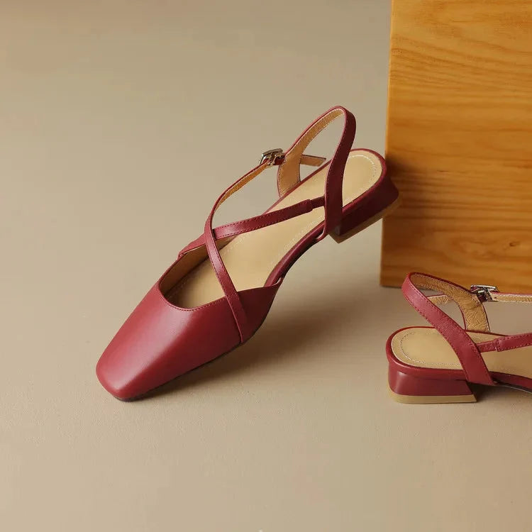 Elena | Cross-Strap Low Block Heel Flats