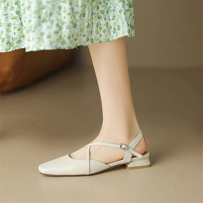 Elena | Cross-Strap Low Block Heel Flats