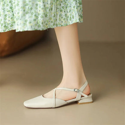Elena | Cross-Strap Low Block Heel Flats