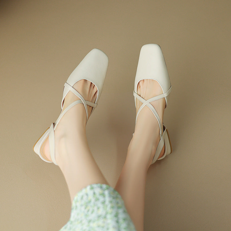 Elena | Cross-Strap Low Block Heel Flats