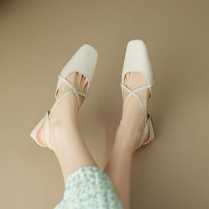 Elena | Cross-Strap Low Block Heel Flats