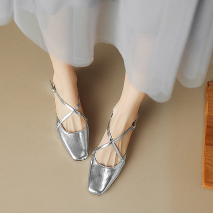 Elena | Cross-Strap Low Block Heel Flats