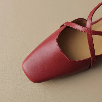 Elena | Cross-Strap Low Block Heel Flats