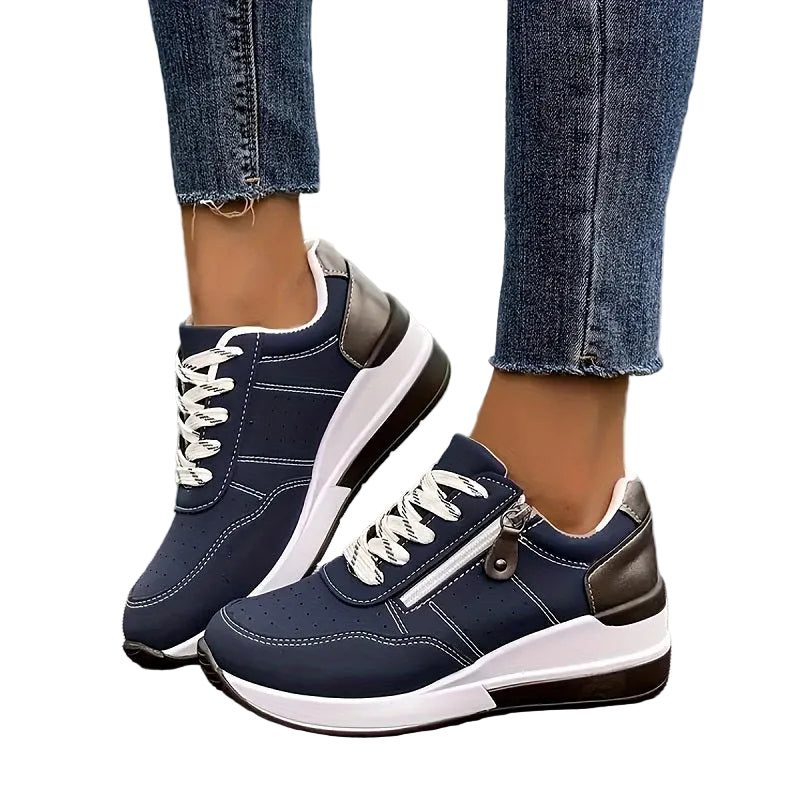 Lana | Luxe Round-Toe Lace-Up Sneakers with Side Zip Pocket