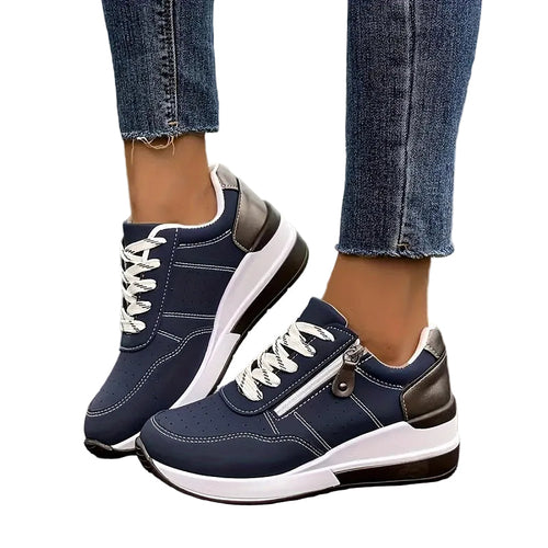 Lana | Luxe Round-Toe Lace-Up Sneakers with Side Zip Pocket