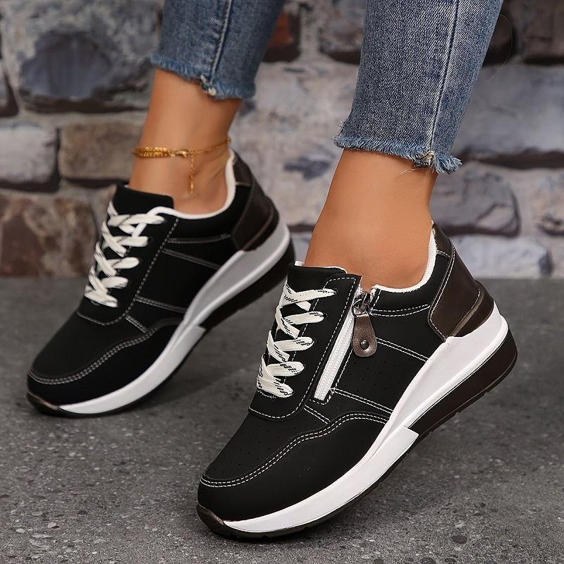 Lana | Luxe Round-Toe Lace-Up Sneakers with Side Zip Pocket