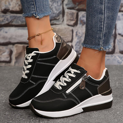 Lana | Luxe Round-Toe Lace-Up Sneakers with Side Zip Pocket