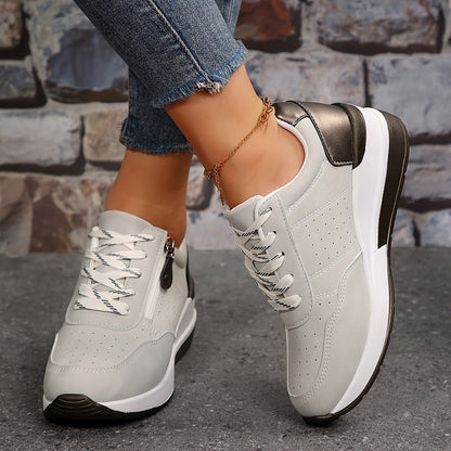 Lana | Luxe Round-Toe Lace-Up Sneakers with Side Zip Pocket