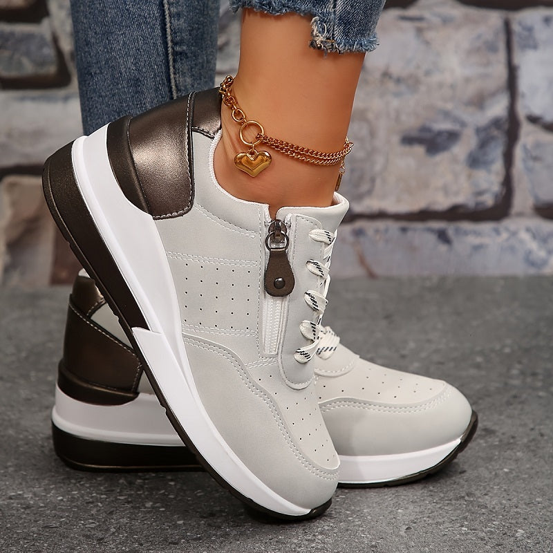Lana | Luxe Round-Toe Lace-Up Sneakers with Side Zip Pocket