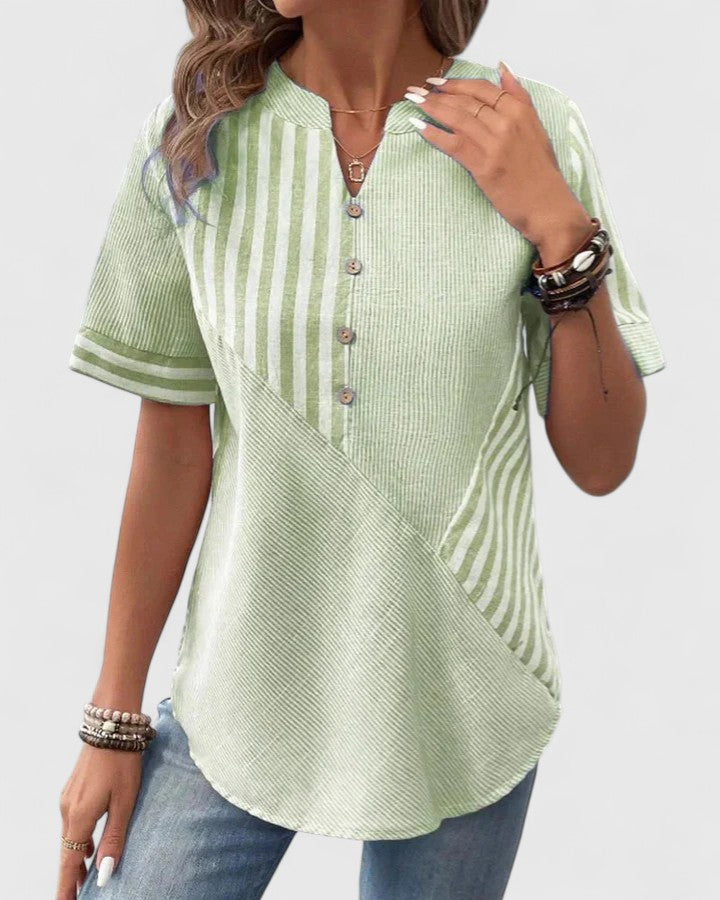 Lena | Chic Short Sleeve Button Blouse with Split Neck