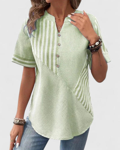 Lena | Chic Short Sleeve Button Blouse with Split Neck