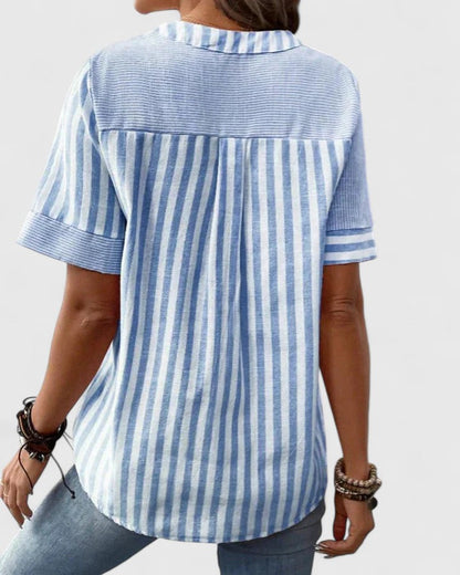 Lena | Chic Short Sleeve Button Blouse with Split Neck