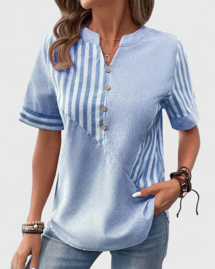 Lena | Chic Short Sleeve Button Blouse with Split Neck