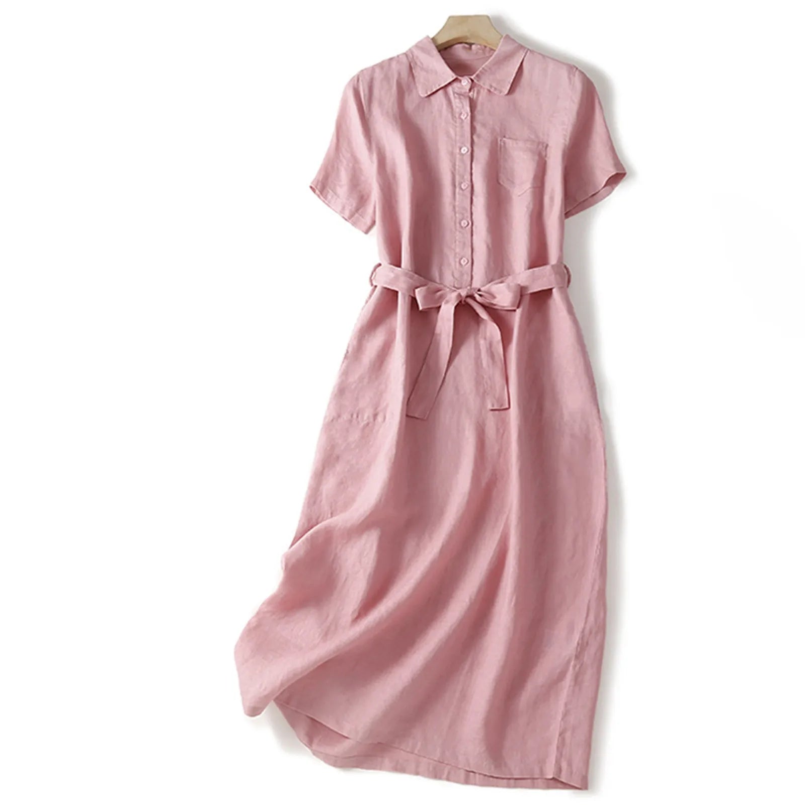 Elena | Chic Button-Front Midi Dress with Waist Tie