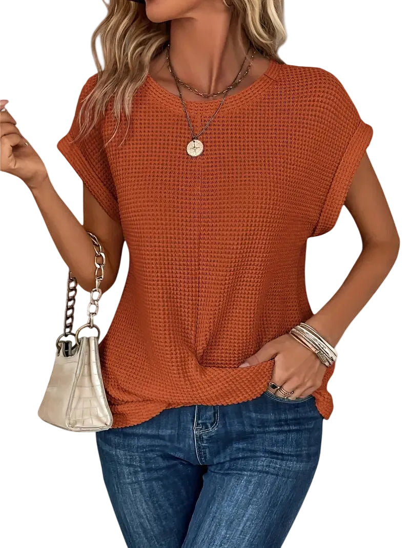 Lila | Textured Knit Blouse with Crew Neck