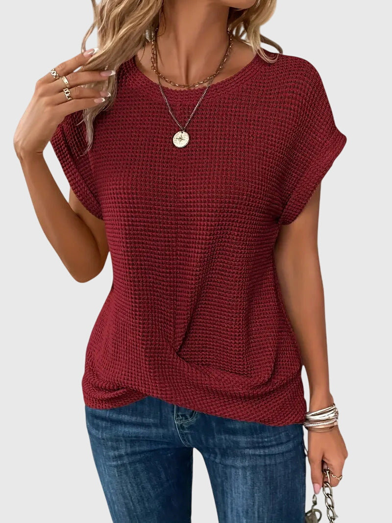 Lila | Textured Knit Blouse with Crew Neck