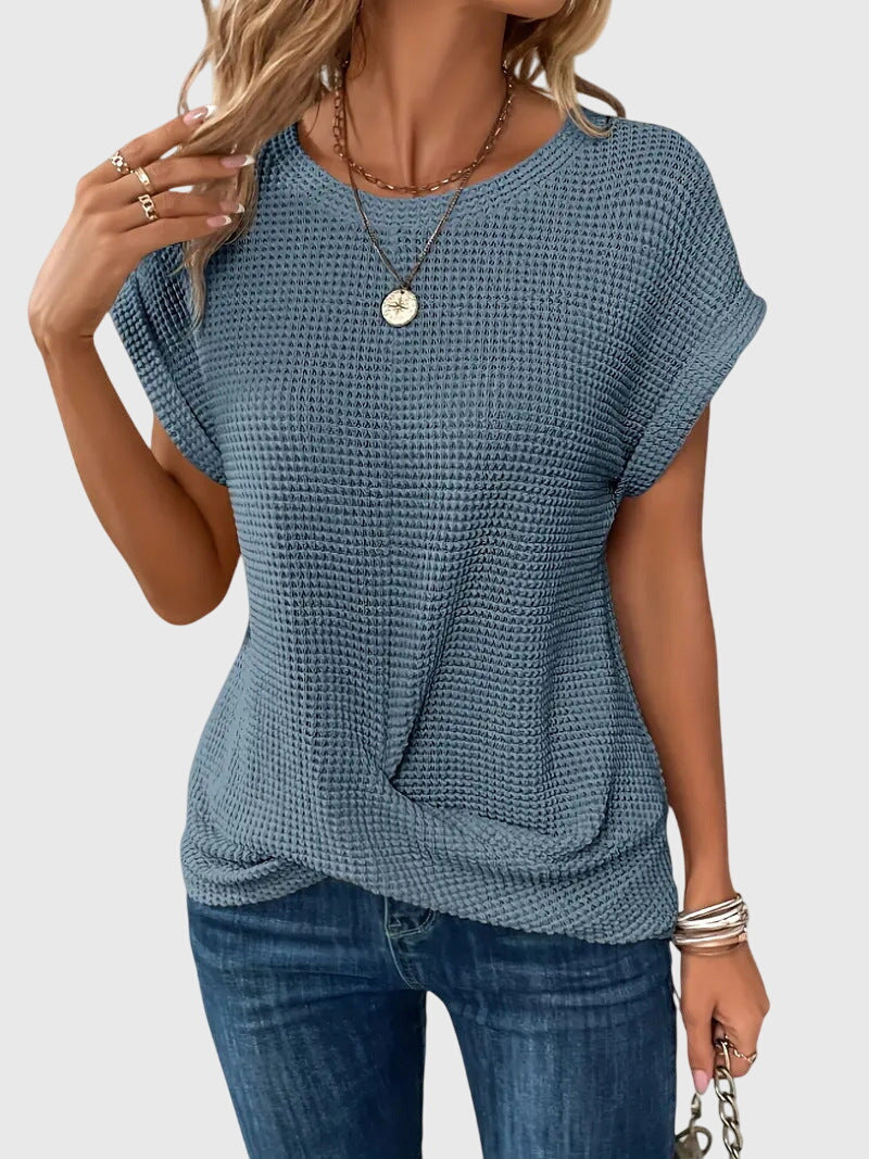 Lila | Textured Knit Blouse with Crew Neck