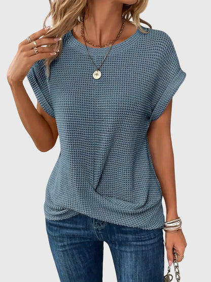 Lila | Textured Knit Blouse with Crew Neck