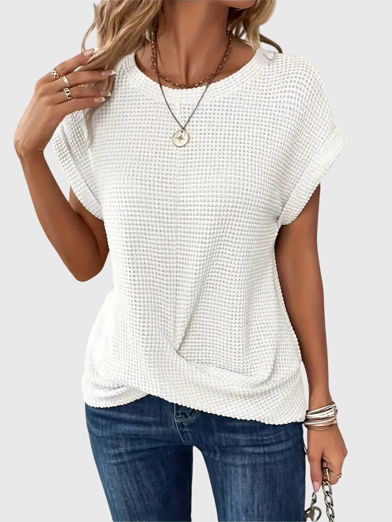 Lila | Textured Knit Blouse with Crew Neck
