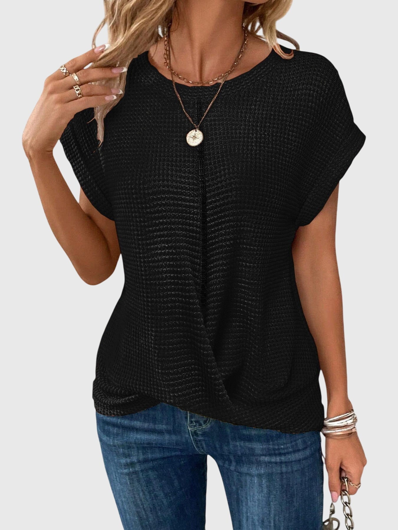 Lila | Textured Knit Blouse with Crew Neck