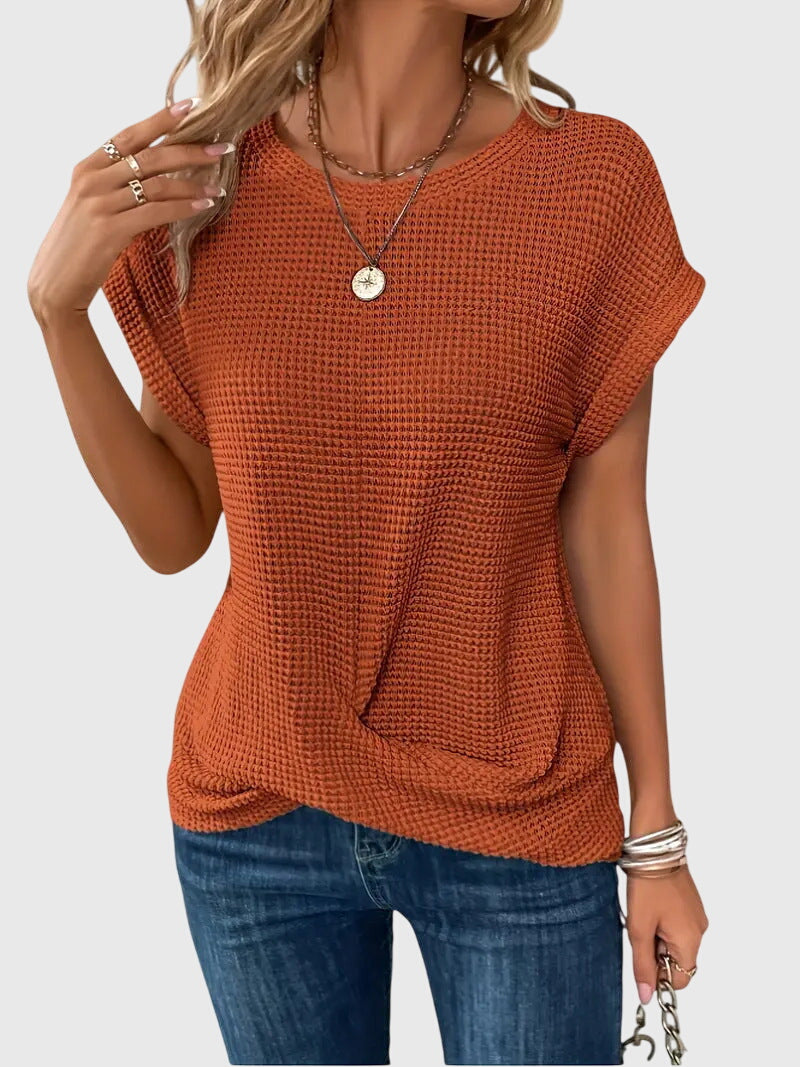 Lila | Textured Knit Blouse with Crew Neck