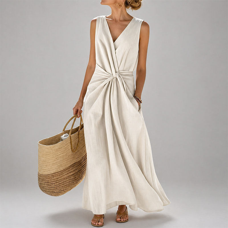 Lena | Sleek Sleeveless Twist-Front Midi Dress