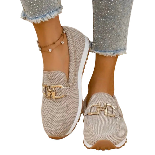 Lila | Textured Slip-On Loafers with Gold-Tone Buckle