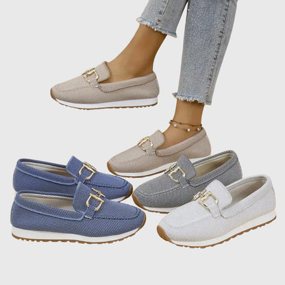 Lila | Textured Slip-On Loafers with Gold-Tone Buckle