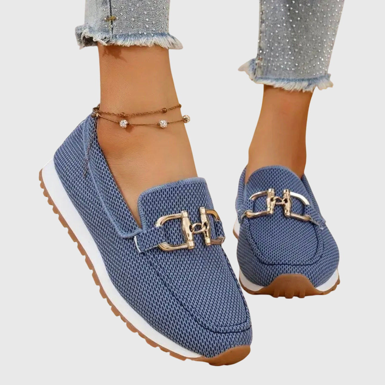 Lila | Textured Slip-On Loafers with Gold-Tone Buckle