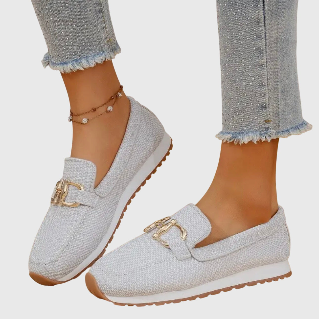 Lila | Textured Slip-On Loafers with Gold-Tone Buckle