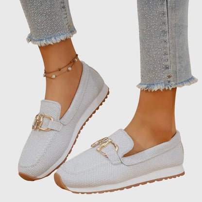 Lila | Textured Slip-On Loafers with Gold-Tone Buckle