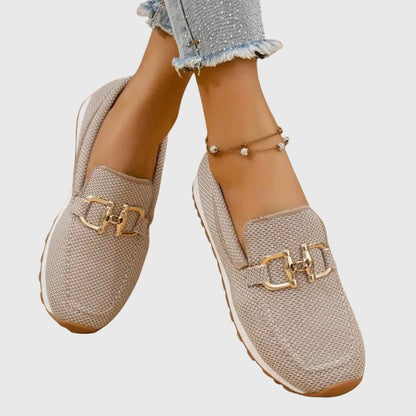 Lila | Textured Slip-On Loafers with Gold-Tone Buckle