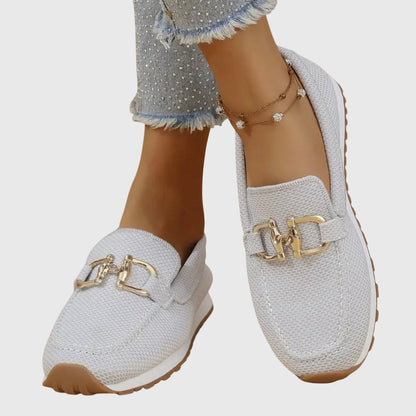 Lila | Textured Slip-On Loafers with Gold-Tone Buckle