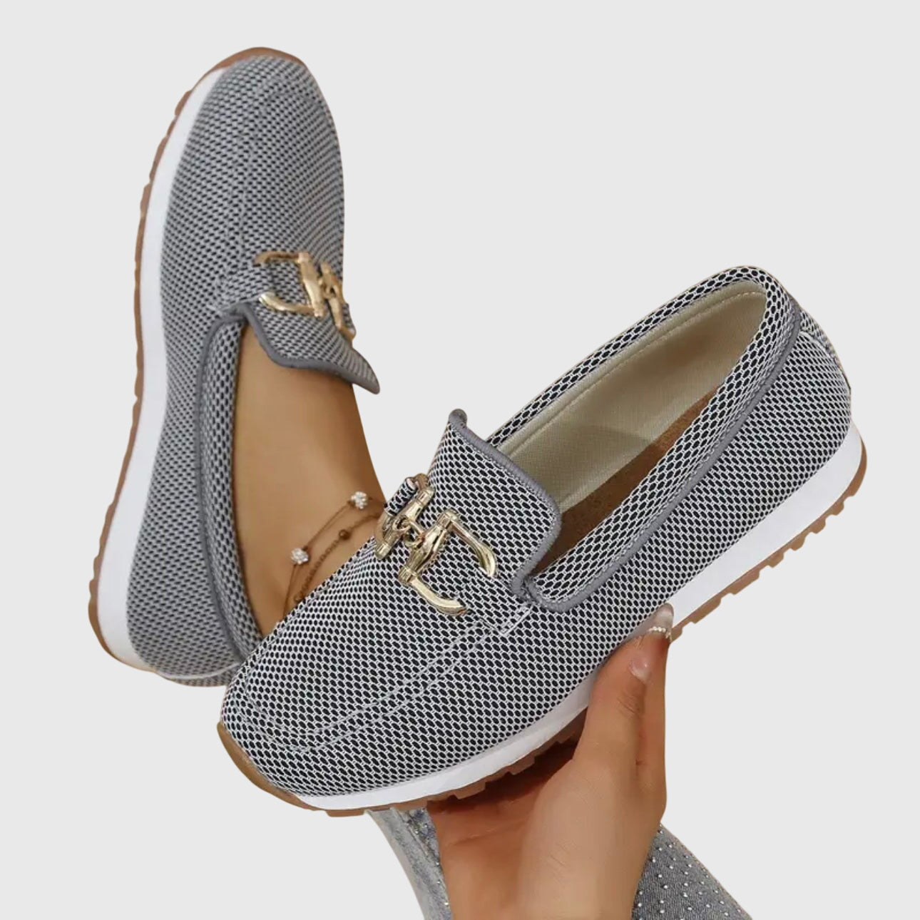 Lila | Textured Slip-On Loafers with Gold-Tone Buckle