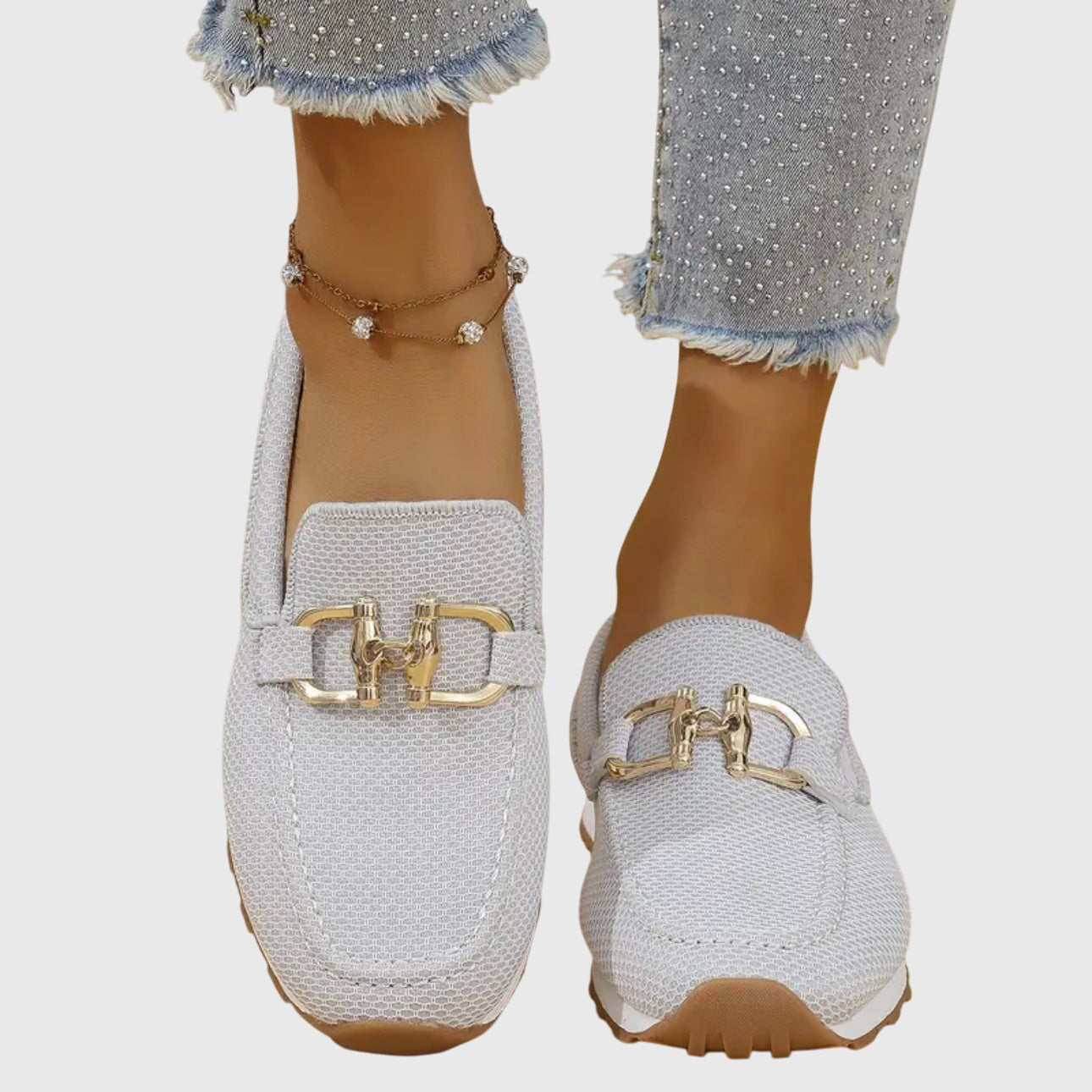 Lila | Textured Slip-On Loafers with Gold-Tone Buckle