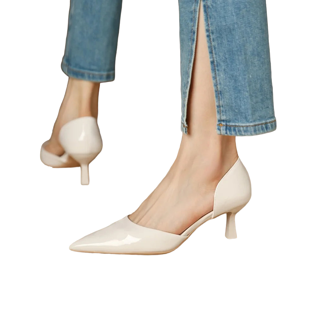 Livia | Elegant Slip-On Pointed Toe Kitten Heel Pumps