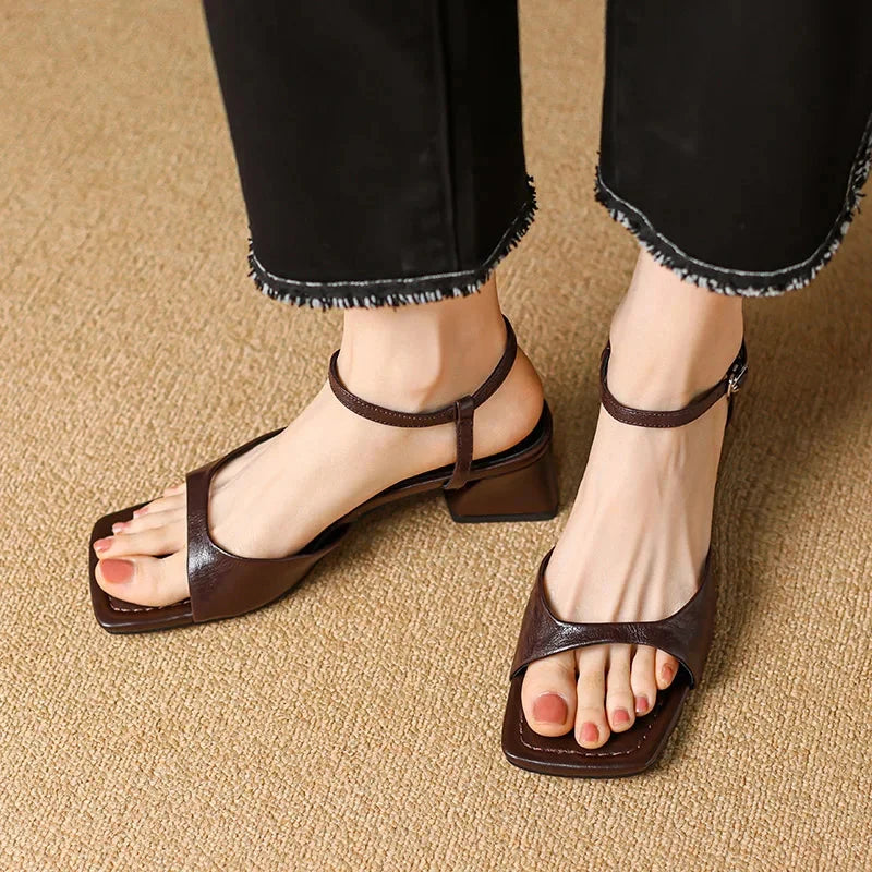 Lila | Chic Square Toe Block Heel Sandals