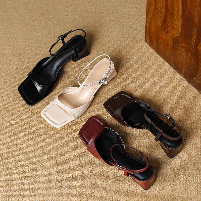 Lila | Chic Square Toe Block Heel Sandals