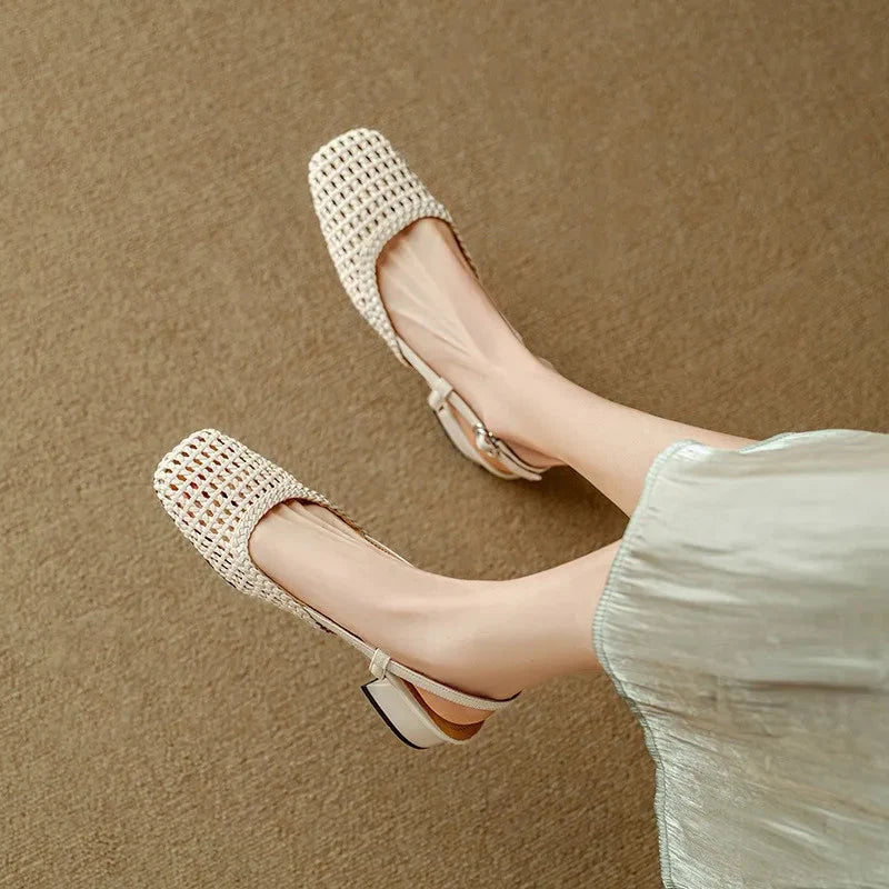Lila | Woven Square Toe Block Heel Pumps
