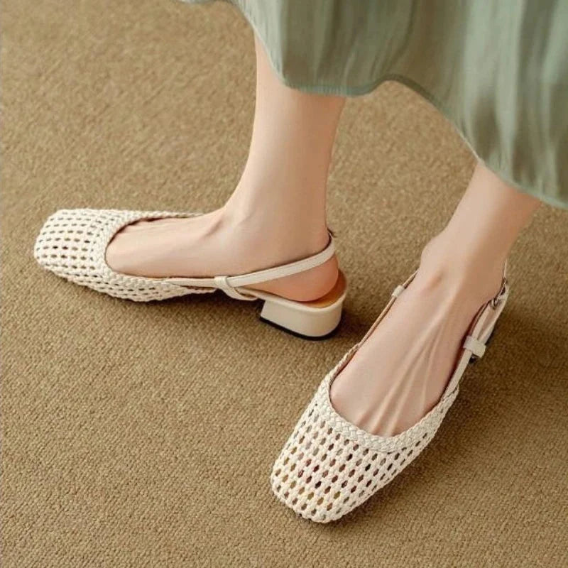 Lila | Woven Square Toe Block Heel Pumps