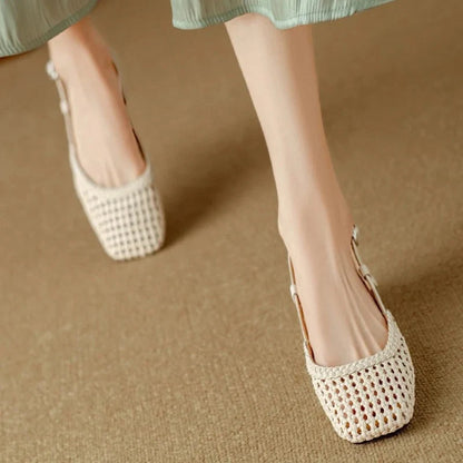 Lila | Woven Square Toe Block Heel Pumps