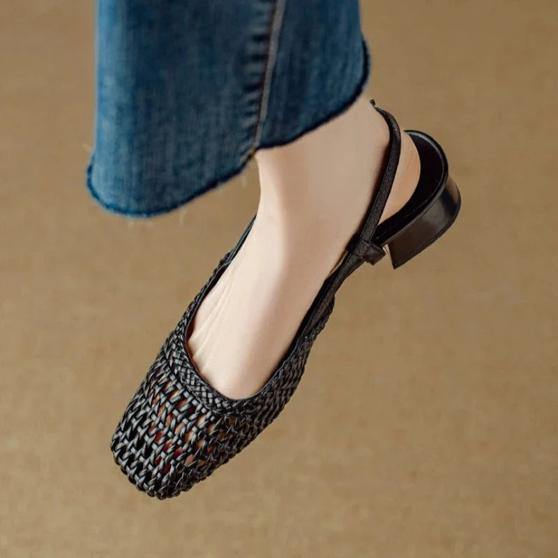 Lila | Woven Square Toe Block Heel Pumps