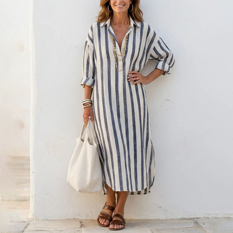Lila | Striped Collared Midi Dress