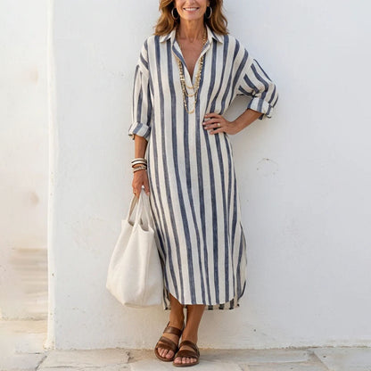 Lila | Striped Collared Midi Dress