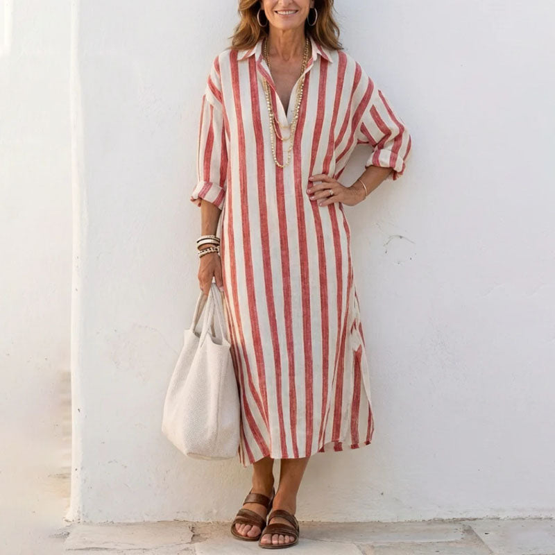 Lila | Striped Collared Midi Dress