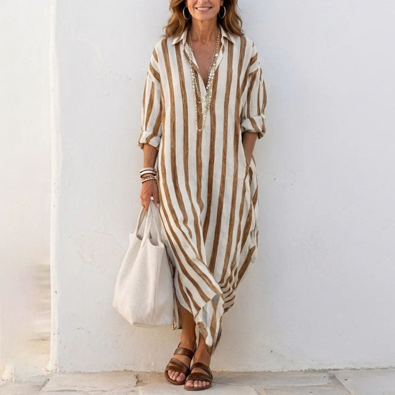 Lila | Striped Collared Midi Dress