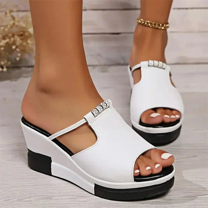 Luna | Rhinestone-Embellished T-Bar Wedge Sandals