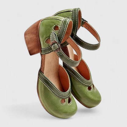 Lila | Two-Tone Mary Jane Block Heels with Ankle Strap