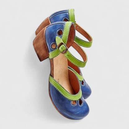 Lila | Two-Tone Mary Jane Block Heels with Ankle Strap